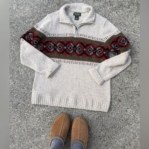 Eddie Bauer Cream Quarter-Zip Wool Blend
Sweater - Unisex Size L